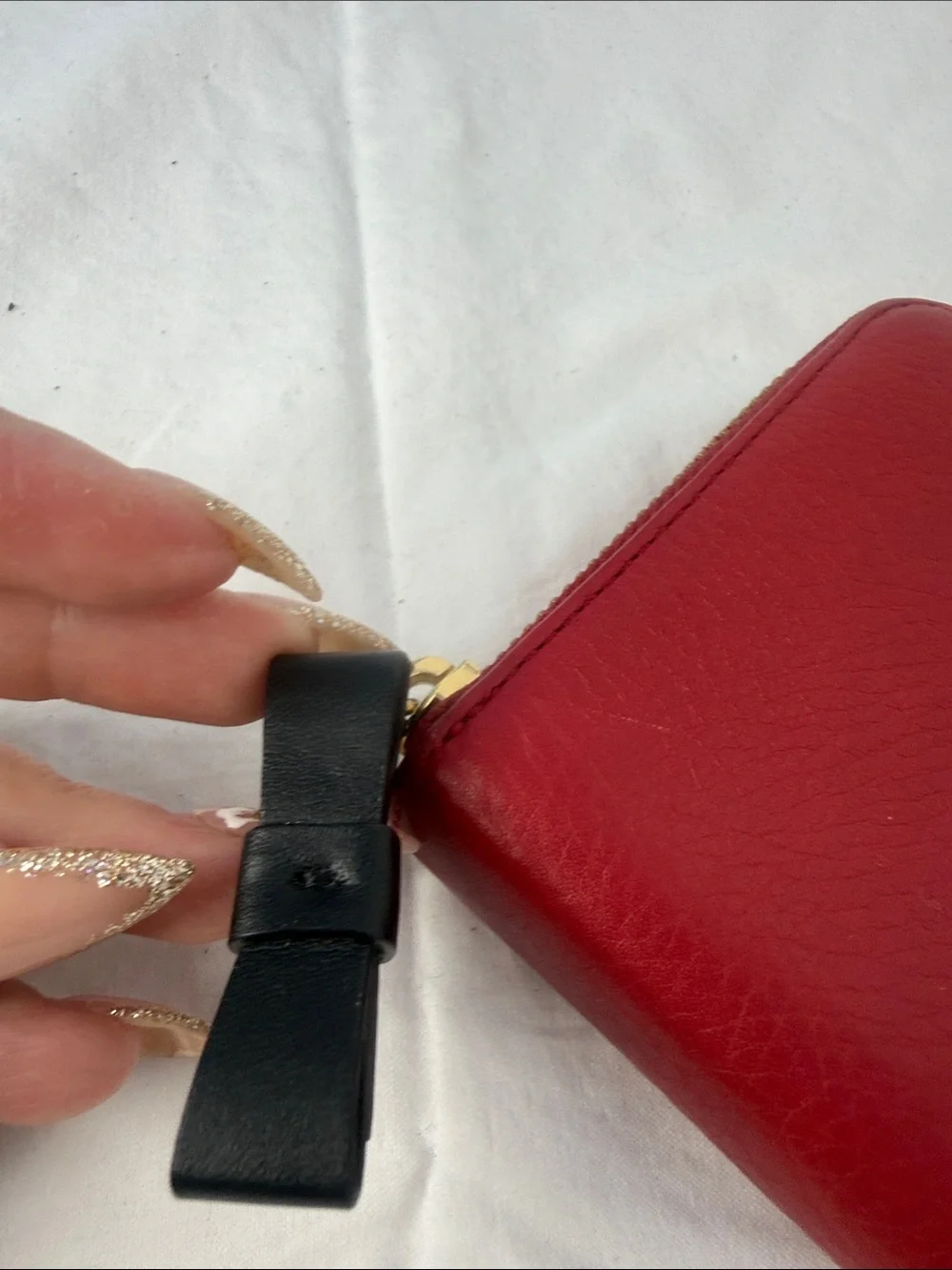 kate spade Red Pebbled Leather Zip Wallet with Gold Spade Accent
